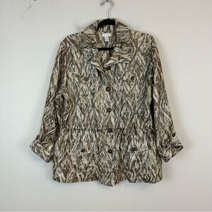 Chicos | Linen Blend Utility Jacket Gold Drawstrings Art To Wear Pockets Large